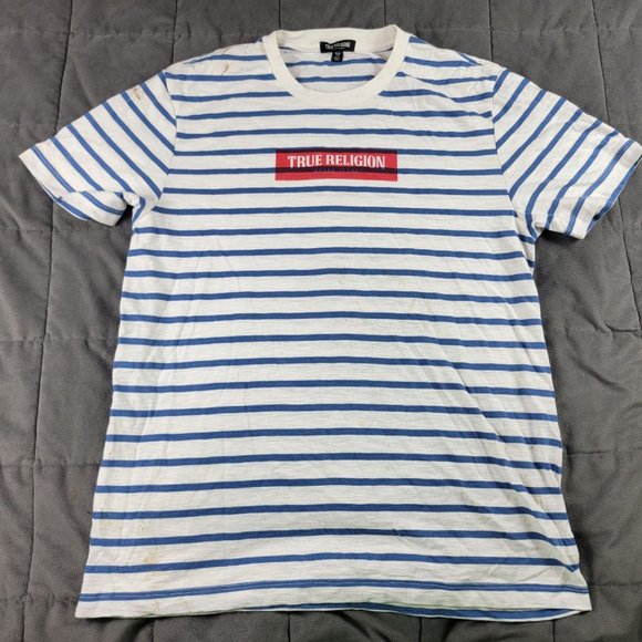 True Religion Adults Large TShirt Striped White Short Sleeve Casual Short Sleeve - Picture 1 of 12